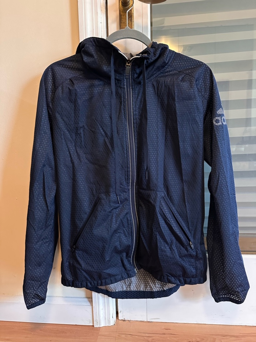 Adidas Navy Hooded Lightweight Windbreaker